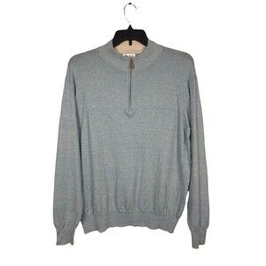Peter Millar Men’s L Light Blue QTR Zip Merino Wool Linen Knit Pullover Sweater